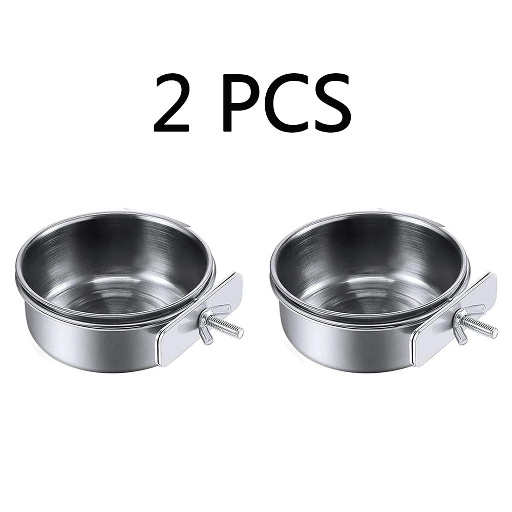 2PCS Parrot Rabbit Hamster Pet Food Dish Stainless Steel Clamp-on Water Drinker Bird Feeder Feeding Bowl Cage Cup Hanging bowl
