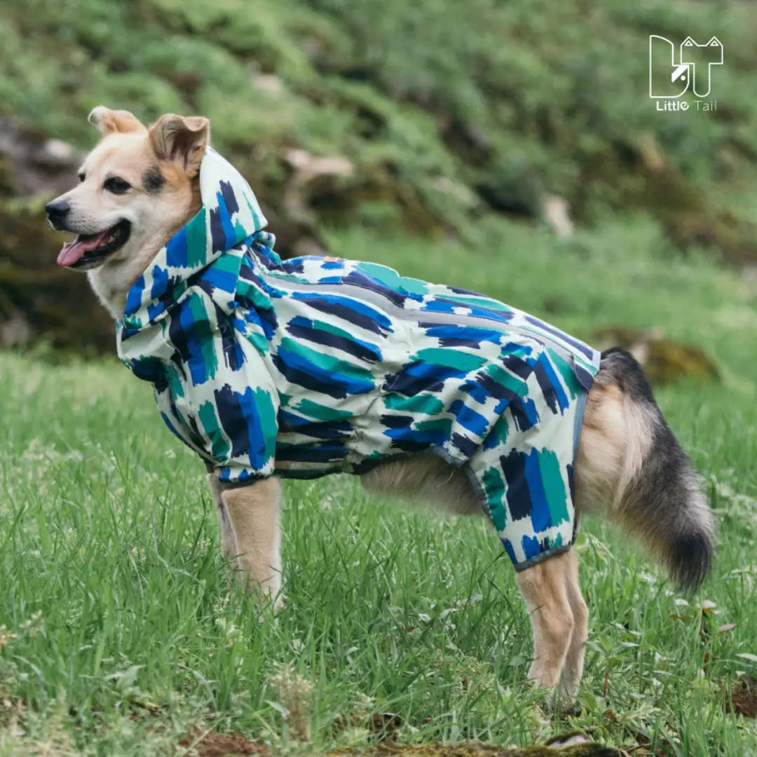 Waterproof Dog Raincoat Full Body-Covered Pet Rain Coat with Cuttable Belly Full Prints Outdoor Rain Jacket for Medium Large Dog