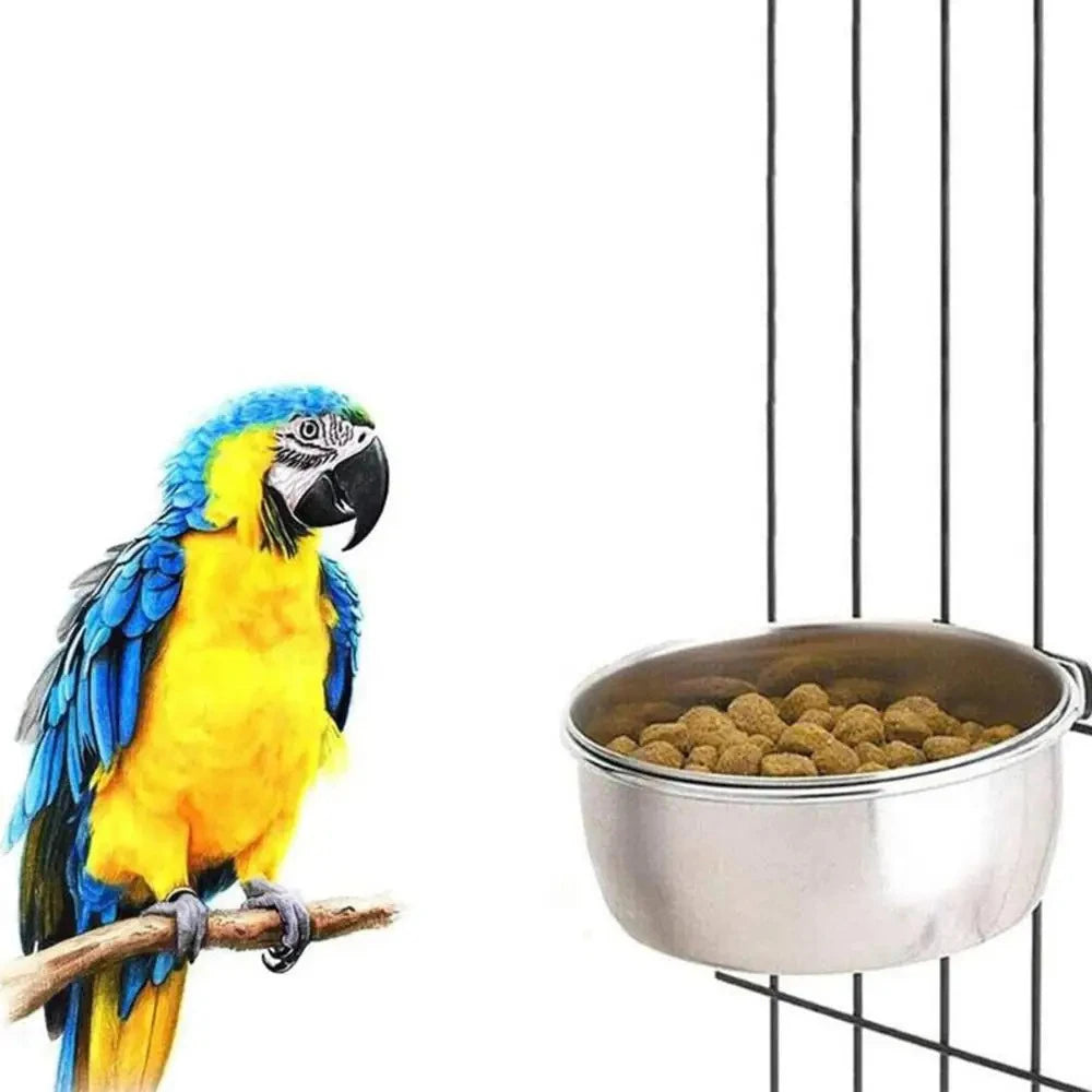 2PCS Parrot Rabbit Hamster Pet Food Dish Stainless Steel Clamp-on Water Drinker Bird Feeder Feeding Bowl Cage Cup Hanging bowl