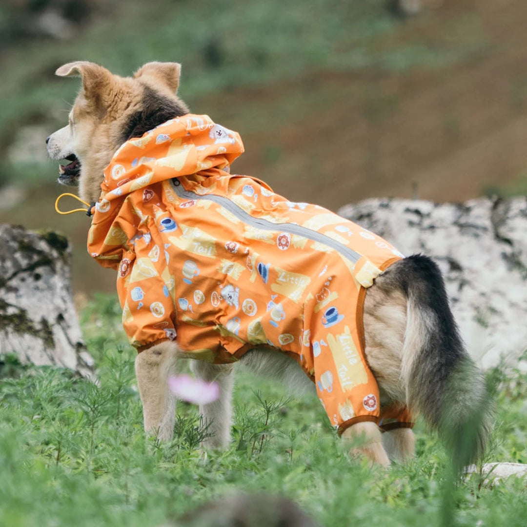 Waterproof Dog Raincoat Full Body-Covered Pet Rain Coat with Cuttable Belly Full Prints Outdoor Rain Jacket for Medium Large Dog
