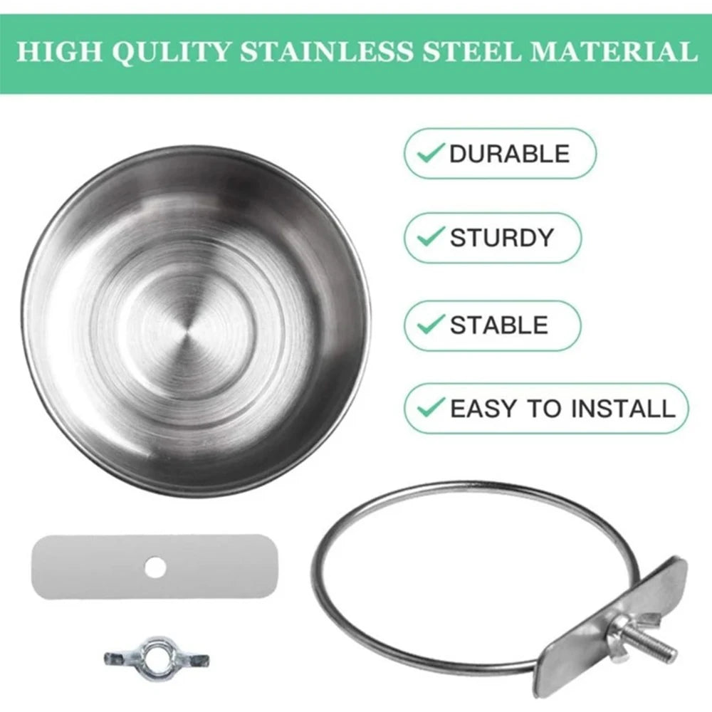 2PCS Parrot Rabbit Hamster Pet Food Dish Stainless Steel Clamp-on Water Drinker Bird Feeder Feeding Bowl Cage Cup Hanging bowl