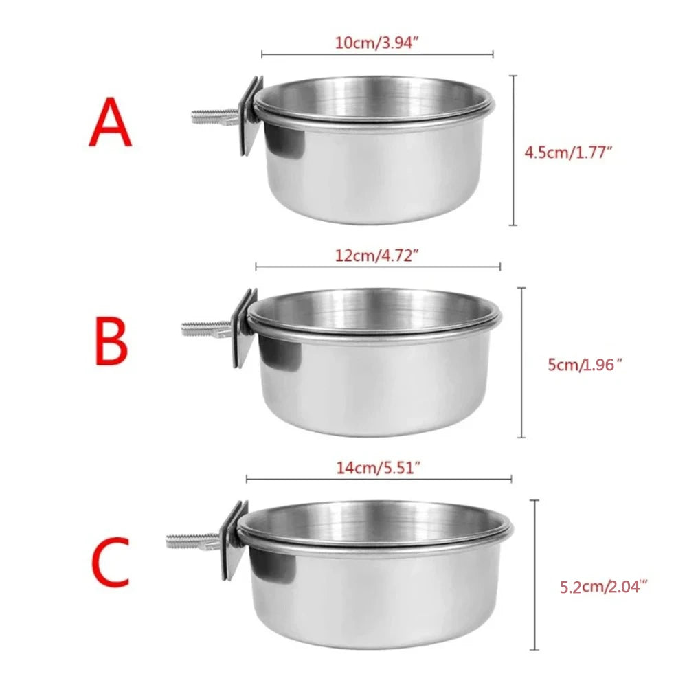 2PCS Parrot Rabbit Hamster Pet Food Dish Stainless Steel Clamp-on Water Drinker Bird Feeder Feeding Bowl Cage Cup Hanging bowl