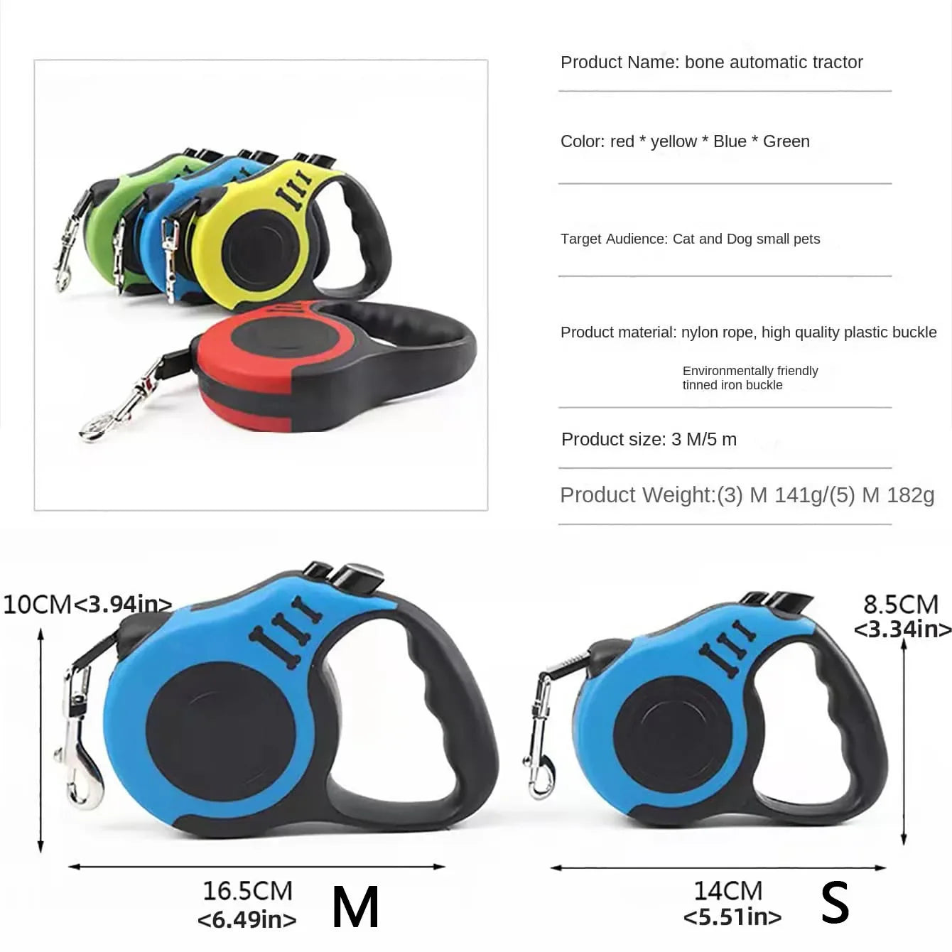 3m 5m Dog Leash Strong Nylon Puppy Lead For Small Medium Large Dogs Cats Automatic Retractable Durable Yorkshire Pet Supplies