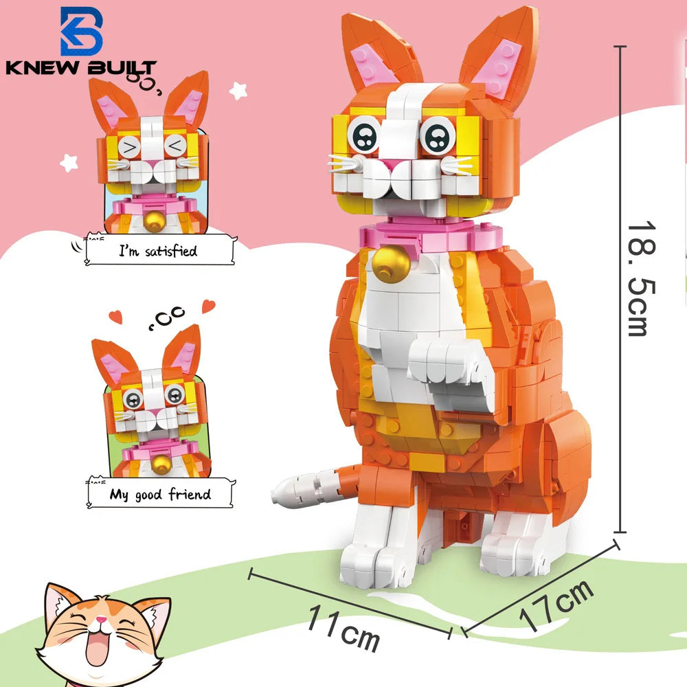 KNEW BUILT Adorable Cat Mini Model Building Blocks Expressive Faces Orange and Black Options for Kid Toys Pet Fans Style Bricks