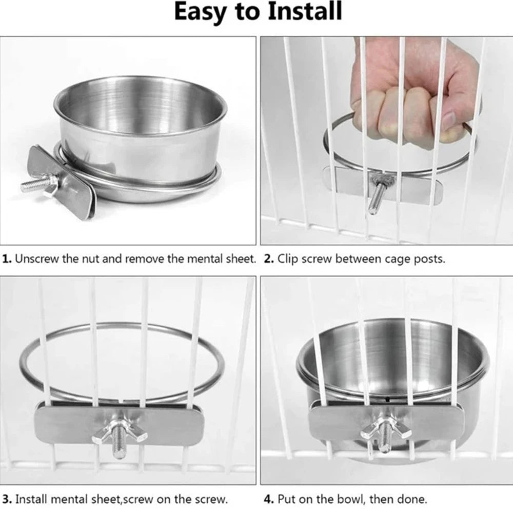 2PCS Parrot Rabbit Hamster Pet Food Dish Stainless Steel Clamp-on Water Drinker Bird Feeder Feeding Bowl Cage Cup Hanging bowl