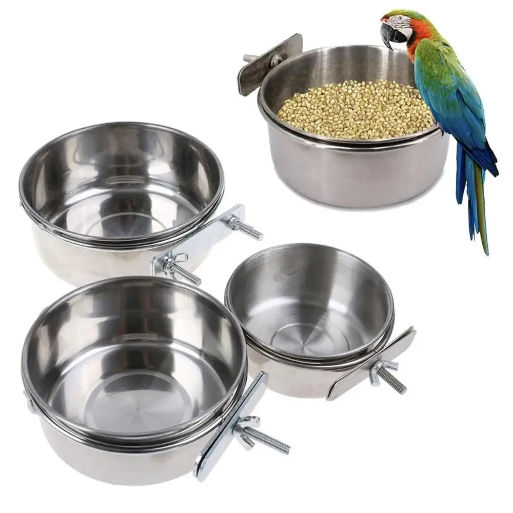 2PCS Parrot Rabbit Hamster Pet Food Dish Stainless Steel Clamp-on Water Drinker Bird Feeder Feeding Bowl Cage Cup Hanging bowl