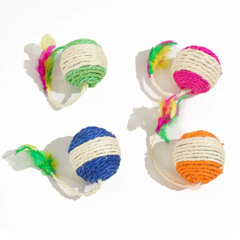 Interactive Cat Toy Sisal Scratching Ball With Feather For Chewing Grinding Teeth Training Durable Pet Toy Accessories Suitable