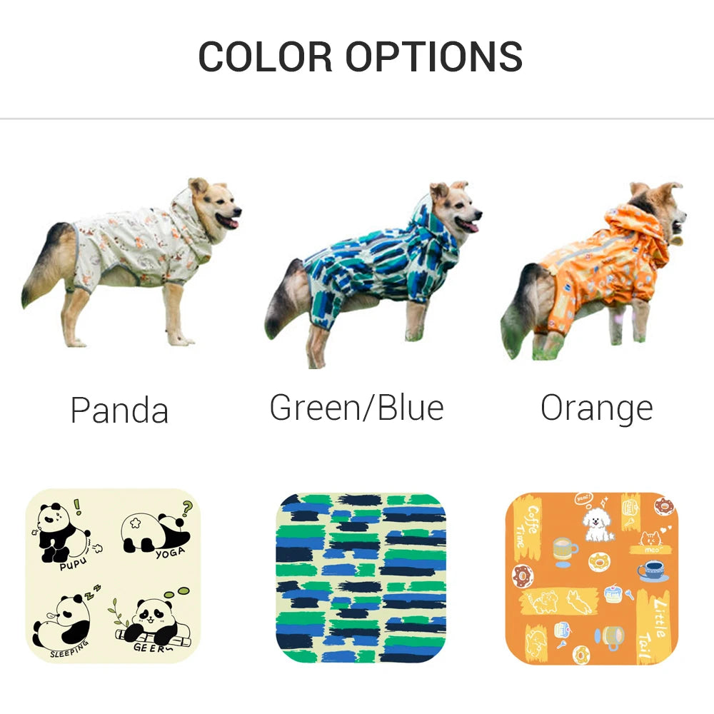 Waterproof Dog Raincoat Full Body-Covered Pet Rain Coat with Cuttable Belly Full Prints Outdoor Rain Jacket for Medium Large Dog