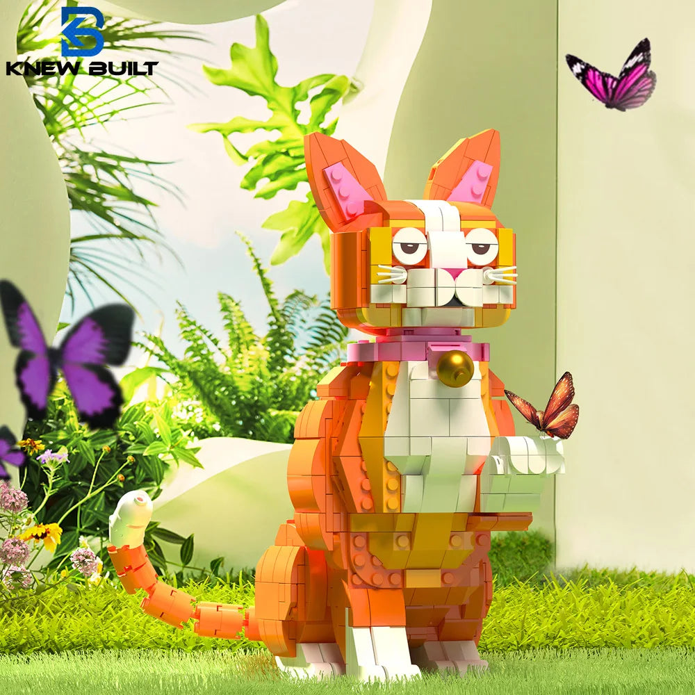 KNEW BUILT Adorable Cat Mini Model Building Blocks Expressive Faces Orange and Black Options for Kid Toys Pet Fans Style Bricks