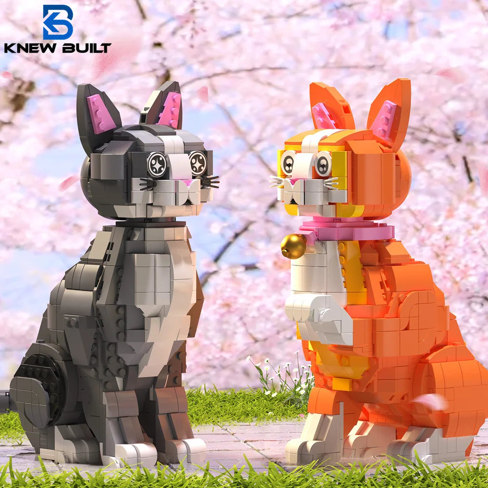 KNEW BUILT Adorable Cat Mini Model Building Blocks Expressive Faces Orange and Black Options for Kid Toys Pet Fans Style Bricks