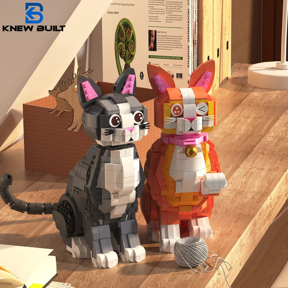 KNEW BUILT Adorable Cat Mini Model Building Blocks Expressive Faces Orange and Black Options for Kid Toys Pet Fans Style Bricks